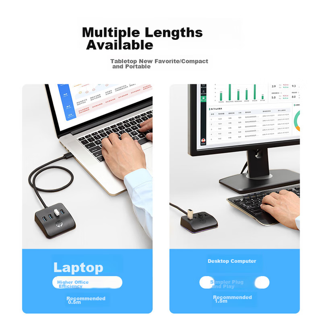 Док-станція HP USB Hub Splitter, високошвидкісний USB-подовжувач 3.0 з одним портом та кількома портами, USB-кабель-подовжувач, адаптер-конвертер для ноутбука, док-станція розширення для робочого столу, 0,5 м - изображение 7