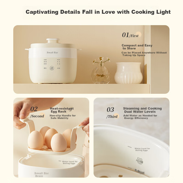 Яєчня-пароварка Bear Egg Cooker з гарячим джерелом та розумним таймером, автоматичним вимкненням, пристроєм для приготування яєць некруто та яєць на чай, універсальною машиною для сніданку, одношаровою ZDQ-Q05E3 - изображение 8