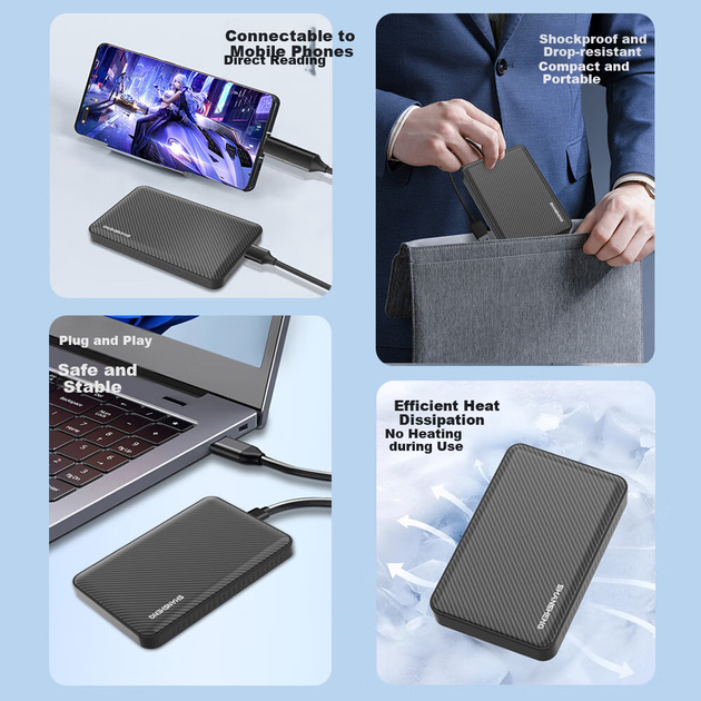 Портативный жесткий диск Shansheng 500 ГБ, USB 3.0, высокоскоростной, 2,5-дюймовый, P1, портативное хранилище данных, фотографий, для бизнеса и офиса, двойного назначения — для мобильных телефонов, компьютеров и ноутбуков. - изображение 7