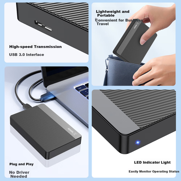 Зовнішній жорсткий диск Xiaopan (XDISK) USB 3.0 1 ТБ, дводисковий, резервне копіювання X серії, 2,5-дюймовий класичний чорний, зовнішній накопичувач для даних, фотографій, відео, високошвидкісна передача даних - Фото 6 Зовнішній жорсткий диск Xiaopan (XDISK) USB 3.0 1 ТБ, дводисковий, резервне копіювання X серії, 2,5-дюймовий класичний чорний, зовнішній накопичувач для даних, фотографій, відео, високошвидкісна передача даних - изображение 6