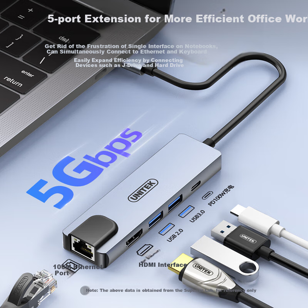 Адаптер UNITEK для розширення док-станції Type-C на порт Ethernet, конвертер мережевого кабелю HDMI із швидкою зарядкою PD, конвертер RJ45 для ноутбуків, телефонів, планшетів Apple, Huawei, адаптер мережевого порту - изображение 6