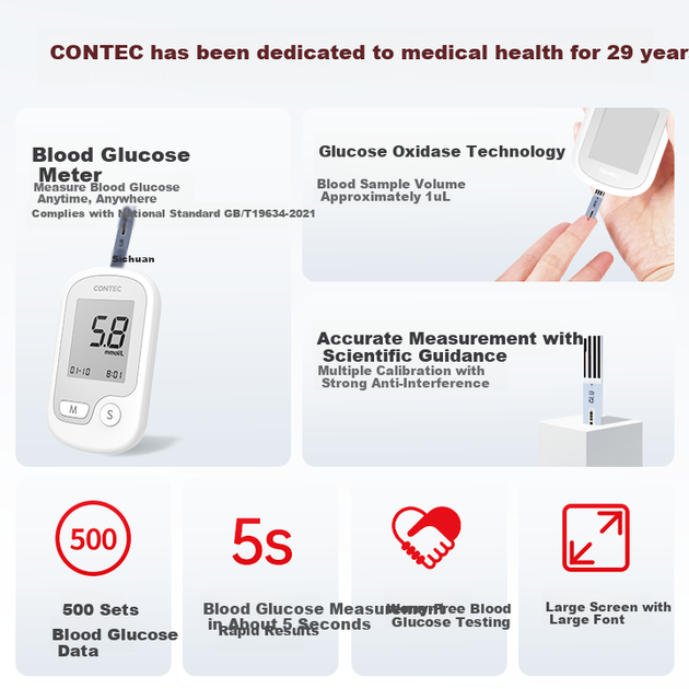 Медичний глюкометр CONTEC Kangtai, високоточний тестер цукру в крові 10E, домашнє використання, подарунковий набір з 50 тест-смужок - изображение 4