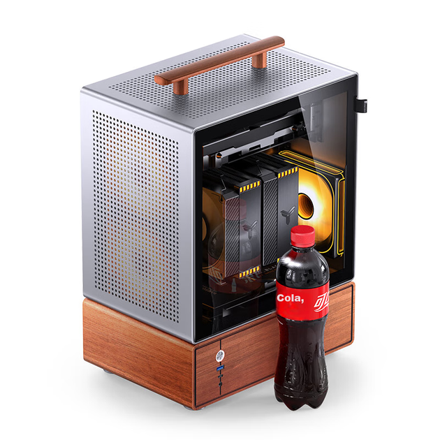 Портативный настольный корпус JONSBO T7 Silver MATX (корпус из алюминиевого сплава толщиной 3 мм, древесина черного ореха североамериканского толщиной 10 мм, форм-фактор MATX, крепление с левой стороны) - изображение 6