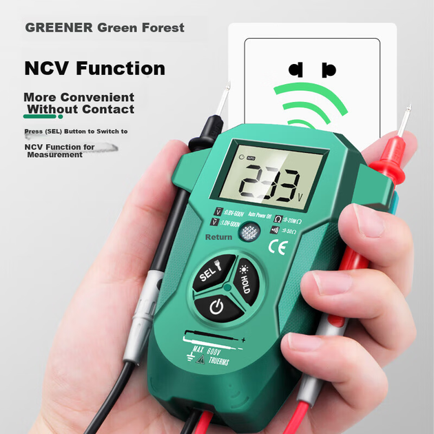 Цифровий мультиметр GREENER, високоточний, універсальний, з інтелектуальними функціями, захистом від перегріву, підсвічуванням та великим цифровим дисплеєм, комплект для електрика. - зображення 5