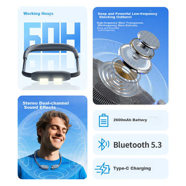Налобный фонарь Newmine PBS002 с Bluetooth-подсветкой, удобный в ношении, с длительным временем автономной работы, для активного отдыха на природе, велоспорта, аварийного освещения, серый. - изображение 5