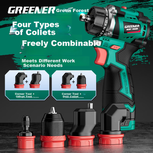Аккумуляторная бесщеточная дрель Greenlin 16,8 В, многофункциональная литиевая батарея 4-в-1, быстросменный патрон, бытовой электроинструмент, ручная ударная дрель. - изображение 6