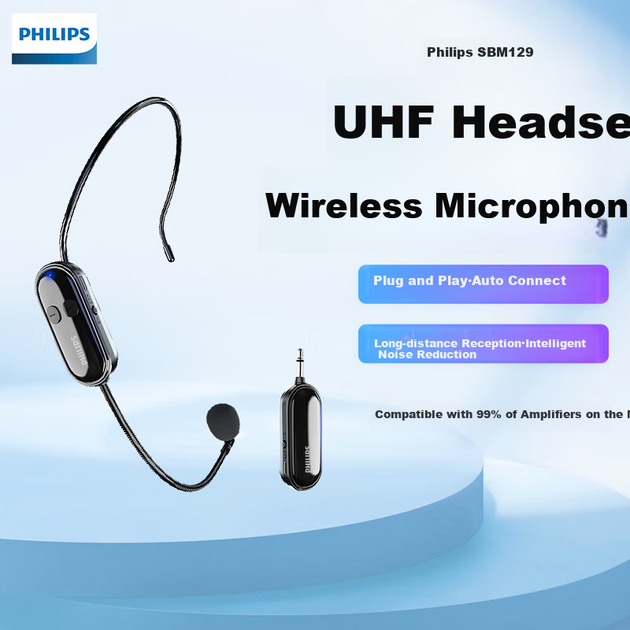 Бездротова гарнітура-мікрофон PHILIPS SBM129 UHF для вчителів, гідів, продавців-консультантів, проведення зустрічей, портативних виступів та використання у вуличних торгових точках - Фото 4 Бездротова гарнітура-мікрофон PHILIPS SBM129 UHF для вчителів, гідів, продавців-консультантів, проведення зустрічей, портативних виступів та використання у вуличних торгових точках - зображення 4
