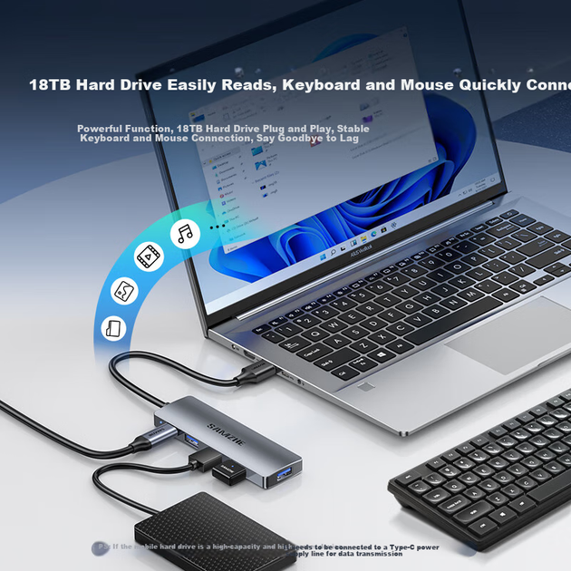 Металевий концентратор SAMZHE USB3.0, 4-портова док-станція розширення, високошвидкісний концентратор-подовжувач для ноутбуків, багатопортовий адаптер, подовжувач, блок живлення Type-C, HBK1-2, 1 метр - Фото 6 Металевий концентратор SAMZHE USB3.0, 4-портова док-станція розширення, високошвидкісний концентратор-подовжувач для ноутбуків, багатопортовий адаптер, подовжувач, блок живлення Type-C, HBK1-2, 1 метр - изображение 6