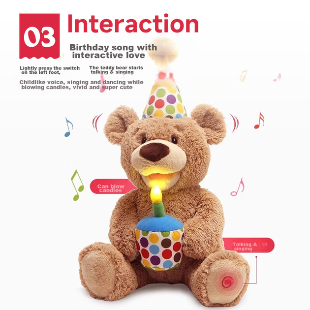 Игрушка-мишка Gund поющий, задувает свечи, подарок новорожденному - изображение 6