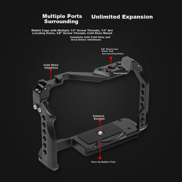 Комплект розширення Yingshiji Full Cage з алюмінієвого сплаву для камери Canon EOS R5C R6 R50 R100 R7 R10 RP R8 - зображення 7