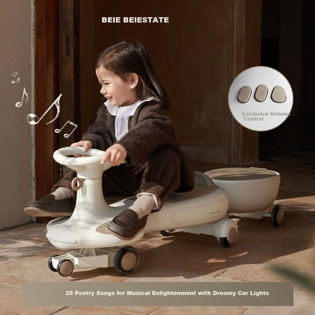 Детский электромобиль BEIESTATE Royal Twist с прицепом для детей 1-3 лет, бесшумная игрушка-каталка с защитой от опрокидывания, подарок для малыша, розовый цвет перламутра. - изображение 6
