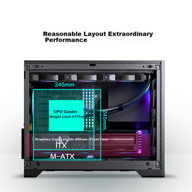 Корпус PHANTEKS XT M3 Mini Whirlwind MATX Black для настольного, игрового и офисного компьютера (поддержка водяного охлаждения 360 мм / с двумя вентиляторами 120 мм / Type-C 20 Гбит/с+) - изображение 11