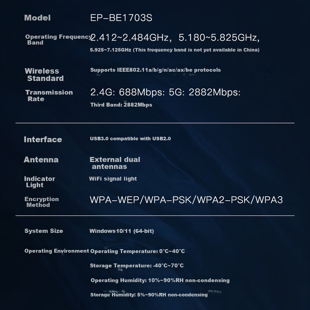 EDUP Gigabit Gaming WiFi 7 Driverless USB Wireless Network Adapter, 6500M Tri-Band 5G Wireless Network Card for Desktop And Laptop Computers, WIFI Receiver EP-BE1703S - изображение 9