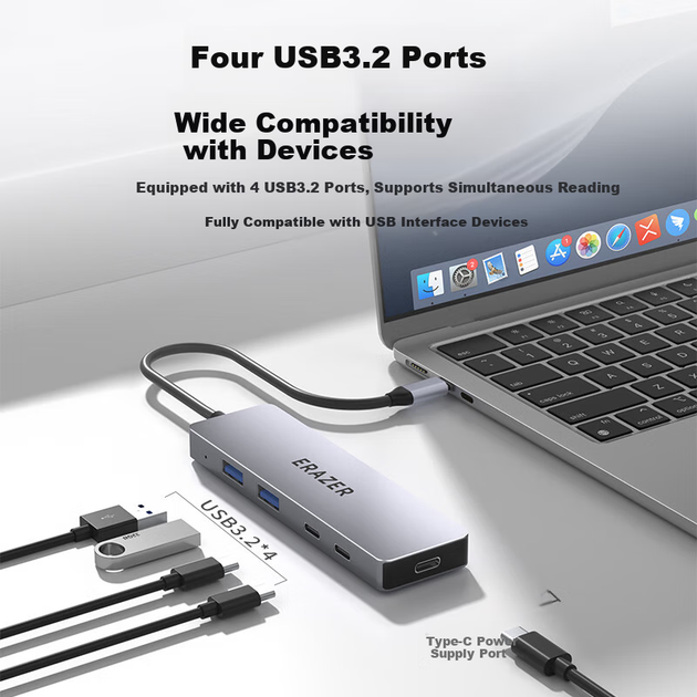 Док-станция расширения Lenovo Ecosystem Brand Yinengzhe Type-C, разветвитель USB 3.2, высокоскоростная док-станция расширения 10 Гбит/с, концентратор, удлинительный кабель для ноутбука. - изображение 5