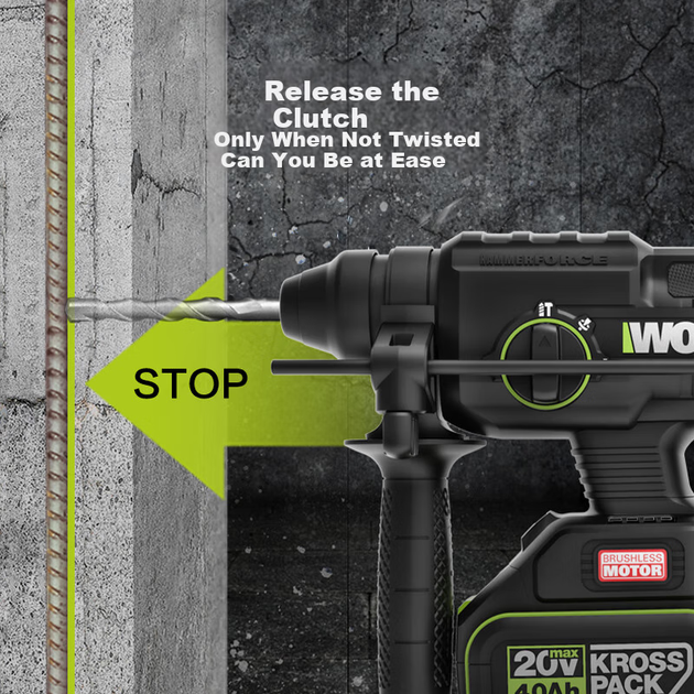 Аккумуляторная бесщеточная ударная дрель WORX 20 В WE381.1 (4,0 Ач, один аккумулятор), литий-ионный электрический инструмент для сверления бетона. - изображение 5