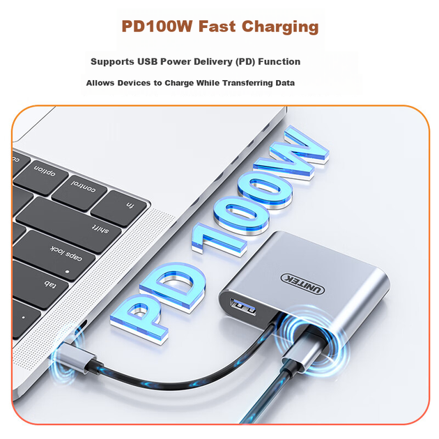 Конвертер UNITEK Type-C в HDMI/VGA для зеркального отображения экрана с поддержкой быстрой зарядки PD и USB 3.0 для компьютеров Apple, MacBook, iPad Pro, телевизоров, проекторов и планшетов Huawei D1430E. - изображение 4