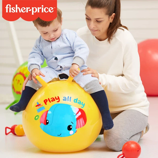 Розвивальний м'яч-іграшка Fisher-Price, 38 см, жовтий, з насосом - Фото 5 Розвивальний м'яч-іграшка Fisher-Price, 38 см, жовтий, з насосом - зображення 5