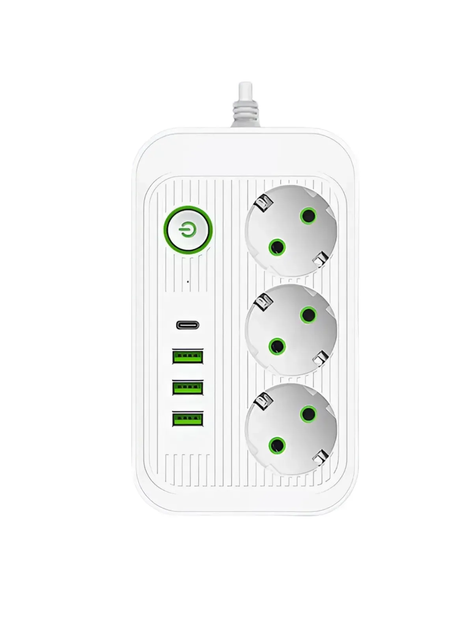Мережевий фільтр-подовжувач 3 м на 3 розетки з 4 USB + Type-C, із заземленням, 2500 Вт - Фото 5 Мережевий фільтр-подовжувач 3 м на 3 розетки з 4 USB + Type-C, із заземленням, 2500 Вт - зображення 5