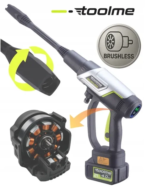 Акумуляторна мийка високого тиску Toolme TM280 PRO BRUSHLESS 450 Вт з алюмінієвою помпою, 2 АКБ 21В, піногенератор (Польща) - зображення 2