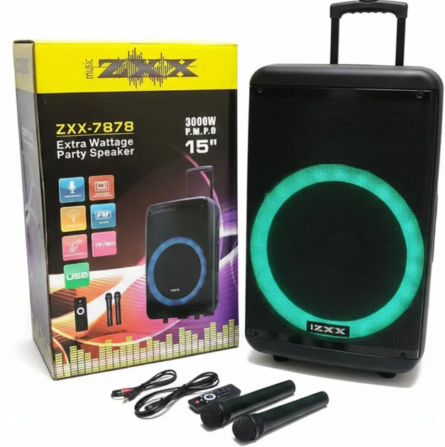 Переносна акустична колонка 215-ZXX-7878 60W з динамічною led підсвіткою та 2 мікрофонами для активного відпочинку - зображення 3