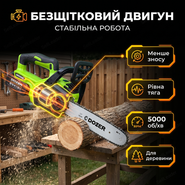 Акумуляторна пила Dozer K30 20В безщіткова бездротова ланцюгова 300 мм для дров електропила 4 Ah автозмазка - зображення 2