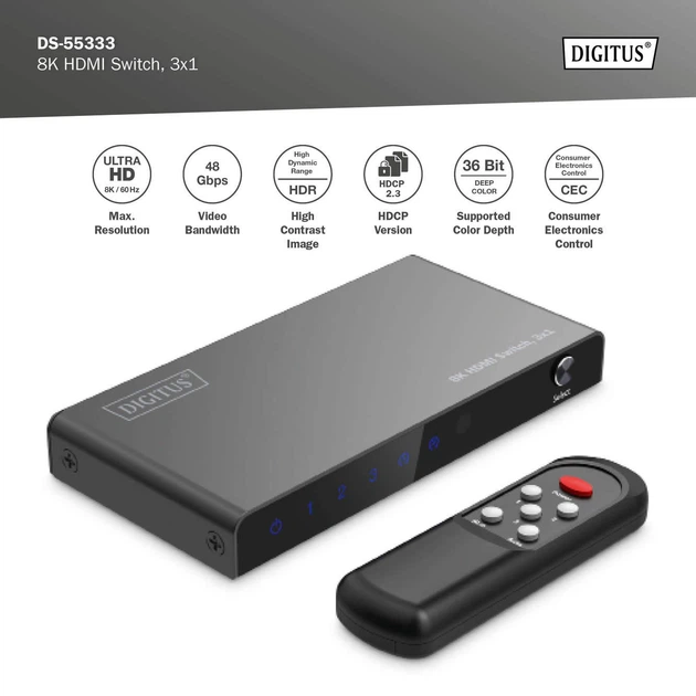 Видеокоммутатор DIGITUS UHD HDMI (INx3 - OUTx1), 8K (644196) - изображение 10