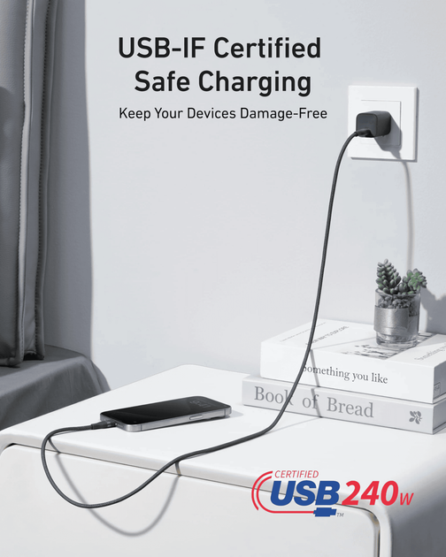 Кабель Anker USB-C to USB-C 240W Upcycled-Braided 1.8 м Чорний (A82E2H12) - Фото 6 Кабель Anker USB-C to USB-C 240W Upcycled-Braided 1.8 м Чорний (A82E2H12) - зображення 6