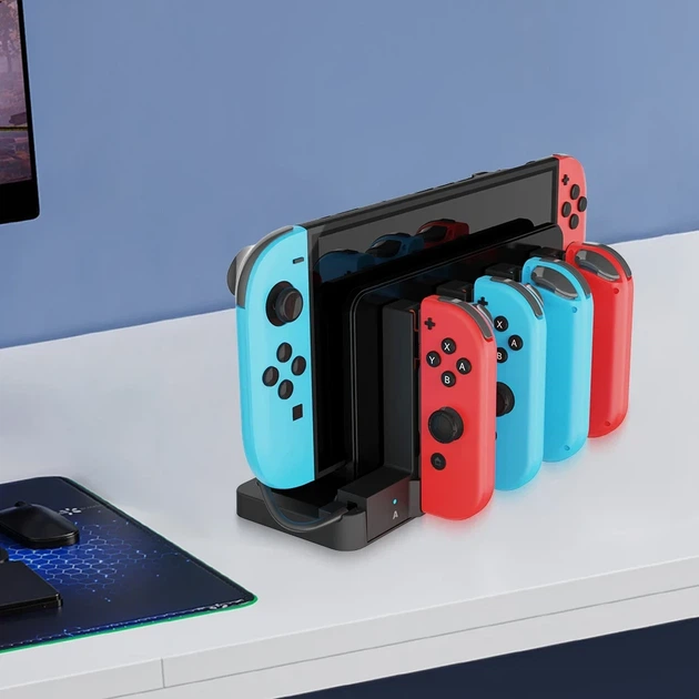 Зарядна станція для контролерів Nintendo Switch, док-станція для зарядки 4 контролерів, чорна - зображення 4