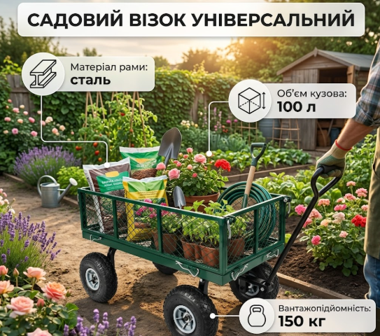 Садовая тележка грузоподъемностью 150 кг для сада и строительства Diego 4-колесная садовая тележка - Фото 1 Садовая тележка грузоподъемностью 150 кг для сада и строительства Diego 4-колесная садовая тележка - изображение 1
