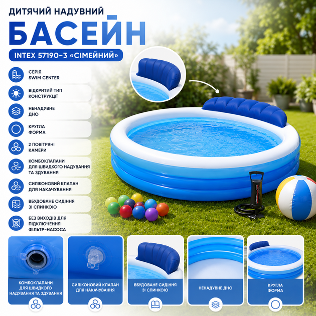 Детский надувной бассейн Intex 57190-3 «Семейный» - изображение 4
