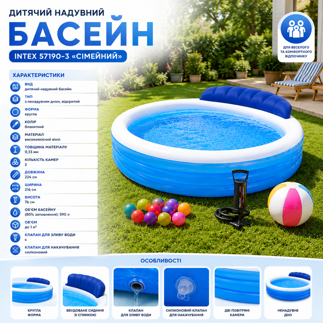 Детский надувной бассейн Intex 57190-3 «Семейный» - изображение 6