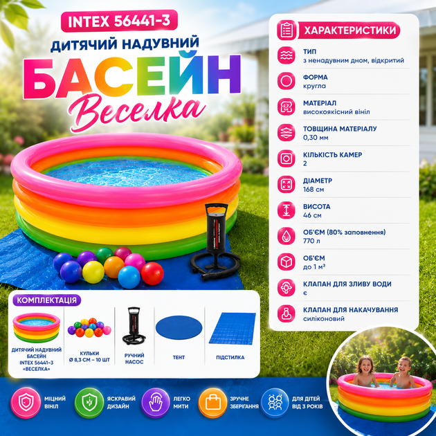 Детский надувной бассейн Intex 56441-3 «Радуга» - изображение 6