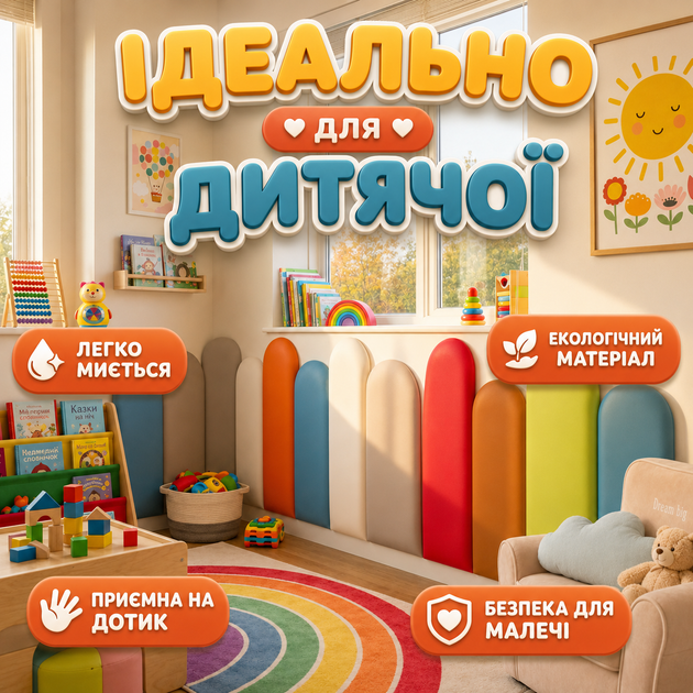 Комплект мягких панелей на стену для детской 8 шт 20х50 и 20х60 см декоративные тканевые панели настенный комплект - изображение 4