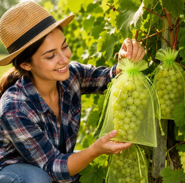 Мішечки сітка з органзи для захисту винограду TOPA Захисні мішки для плодів від птахів 100 штук 30 х 20 см Зелений KAR124 - зображення 4