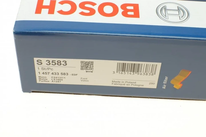 Повітряний фільтр BOSCH 1 457 433 583 Ford S-Max, Focus, Kuga, Mondeo; Volvo V60, V70, XC60, S40, C70, C30, S80, S60, V40, V50 1418712, 30637444, 30757155 - изображение 5