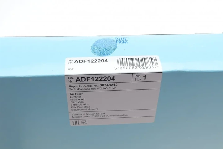 Повітряний фільтр BLUE PRINT ADF122204 Volvo V70, XC60, V60, S60, XC70, S80 30748212, 30723179, 31370161 - изображение 4