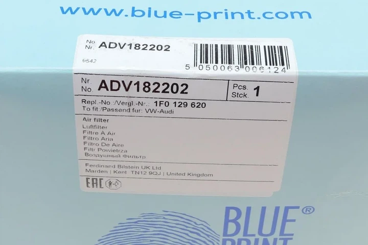 Повітряний фільтр BLUE PRINT ADV182202 Volkswagen Jetta, Passat, Caddy, Golf, EOS, Touran, Tiguan, Scirocco; Skoda Superb, Octavia, Yeti; Seat Toledo, Leon; Audi A3 1F0129620, 3C0129620, 1TD129620A - зображення 5