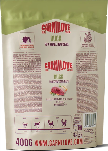 Сухой корм для стерилизованных котов Carnilove True Fresh Duck Sterilised утка 400 г (8595602582334) - изображение 2