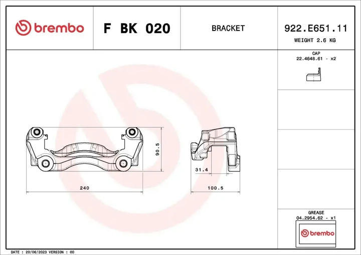 Скоба, супорт гальма BREMBO FBK020 Renault Master; Opel Movano 410145650R, 410151326R - изображение 2