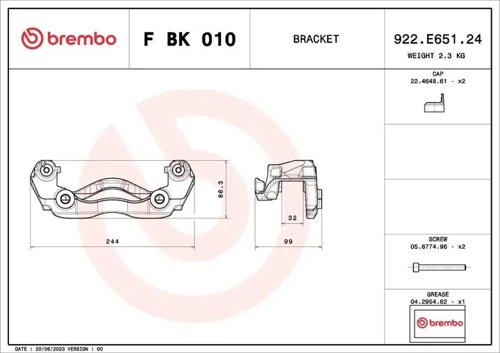 Скоба, супорт гальма BREMBO F BK 010 Mercedes Sprinter, Vito; Volkswagen Crafter A0004207515 - изображение 2