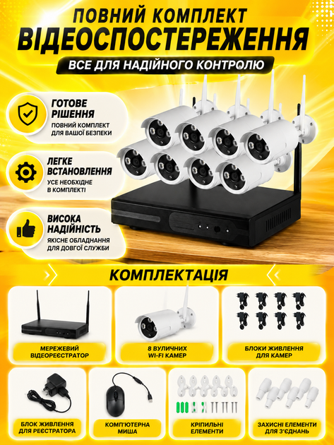 Комплект видеонаблюдения WiFi Kit 5G на 8 камер 3MP 1080p Full HD H.265 с NVR и ночным видением (49675976) - Фото 7 Комплект видеонаблюдения WiFi Kit 5G на 8 камер 3MP 1080p Full HD H.265 с NVR и ночным видением (49675976) - изображение 7