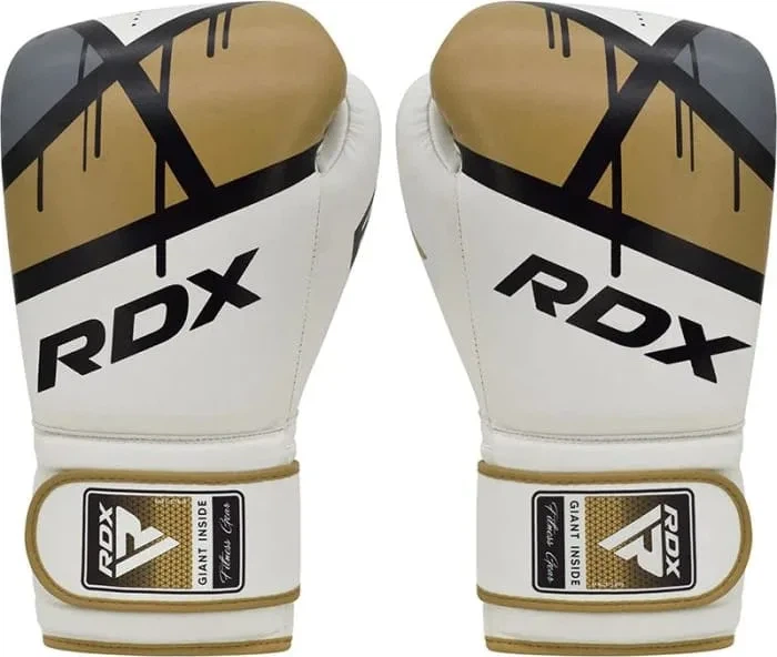 Боксерские перчатки RDX кожа 8 унций белый золотой - изображение 5