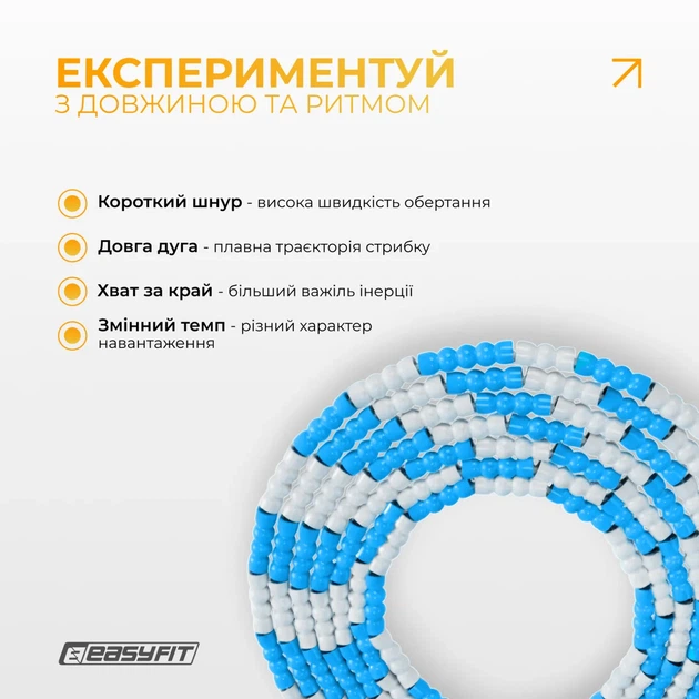 Бисерная скакалка ProDobro TPU 2,7 м бело-голубая - изображение 6