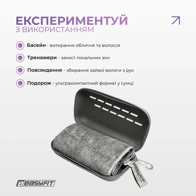 Спортивний рушник ProDobro мікрофібра 90х50 см сірий кейс - зображення 5