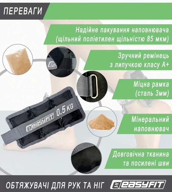 Утяжелители для ног и рук ProDobro Оксфорд 0,5 кг Черные - изображение 3