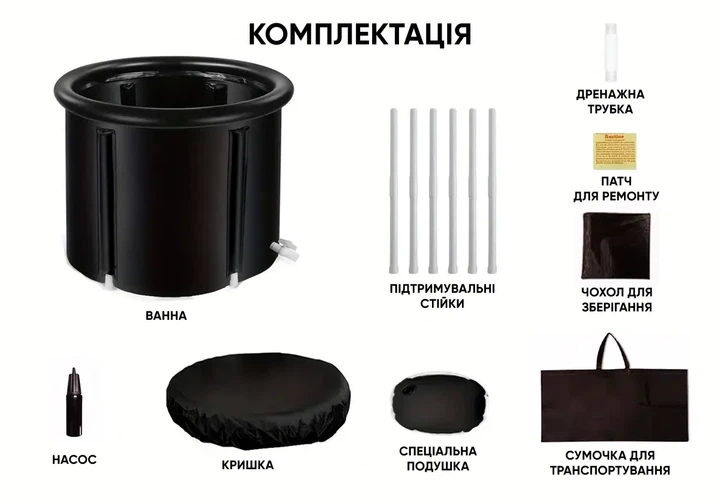 Каркасна крижана кріо ванна EasyFit ПВХ 75х80 см чорна - зображення 5