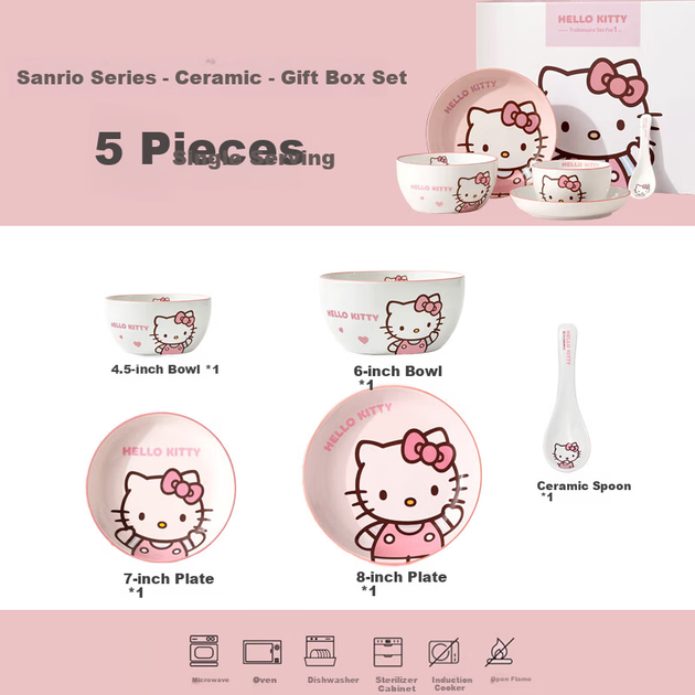 Набір MANCHAOJIA Hello Kitty керамічного посуду, 5 предметів - зображення 2