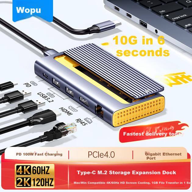 Док-станция Wopool M.2 NVMe SSD с разъемом Type-C на HDMI, внешний SSD-ридер для ноутбуков Huawei, Apple и MacBook. - изображение 4