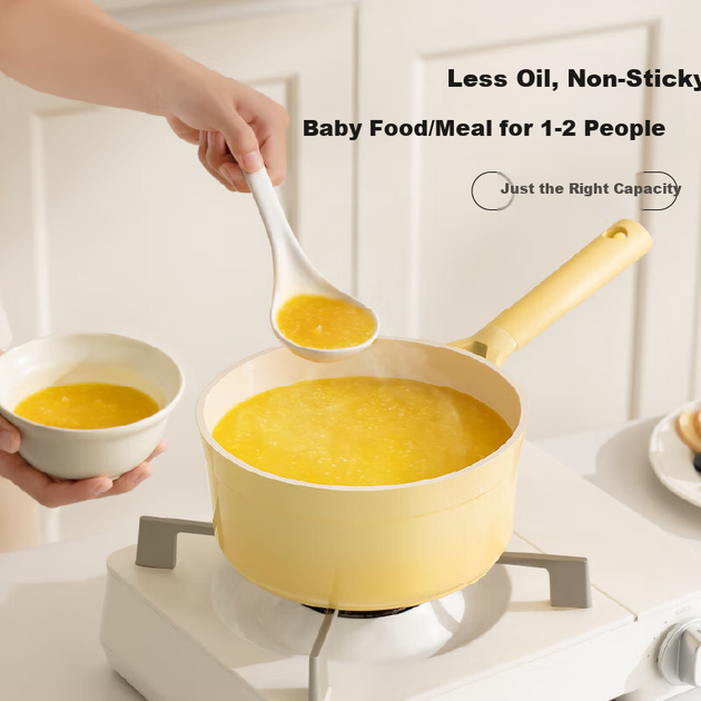 JD Original Milk Pot, Маленький горщик для супу для дитячого харчування, Керамічний антипригарний [Titanium Healthy], 20 см, градієнтний жовтий - изображение 5