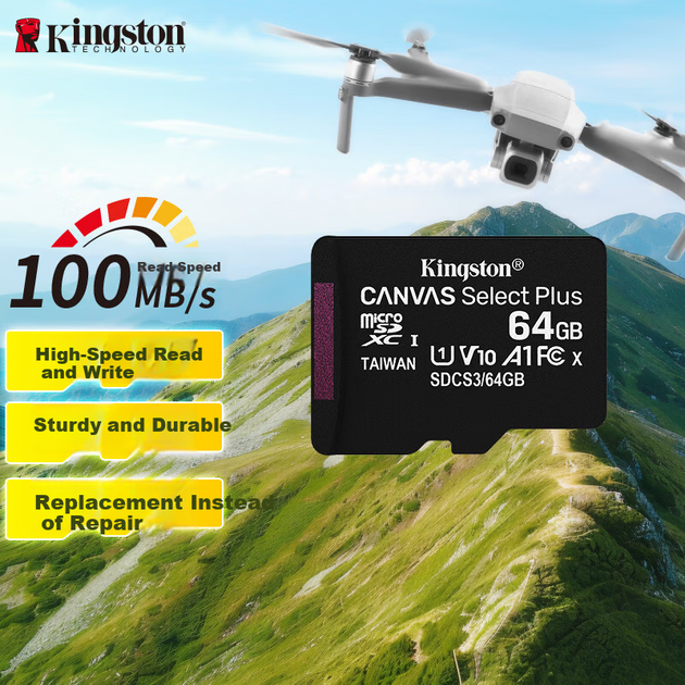 Карта памяти Kingston Canvas Select Plus microSDXC 64GB UHS-I U1 V10 (SDCS3/64GB) - Фото 7 Карта памяти Kingston Canvas Select Plus microSDXC 64GB UHS-I U1 V10 (SDCS3/64GB) - изображение 7